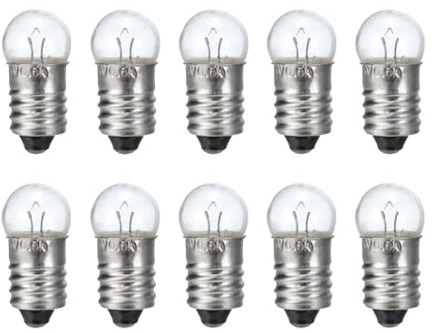 sourcing map 6V/0.5A E10 Mini Light Bulbs, 10Pcs Miniature Screw Bulbs Flashlight Bulbs for Scientific Experiment Lighting DIY Accessories, Warm Yellow Light