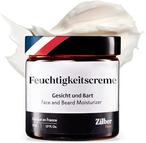 ZilberHaar - Crème Hydratante Visage et Barbe pour Homme - Huile de Jojoba, de Carotte et Hydrolat de Rose - Sans Parfum, Vegan, Avec Ingrédients Biologiques - Fabriqué en France - 55 ml