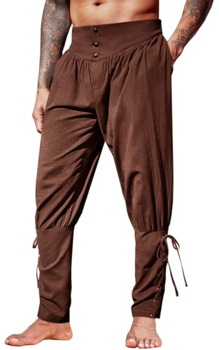 Runcati Mens Medieval Ankle Pants Renaissance Viking Linen Costume Trousers