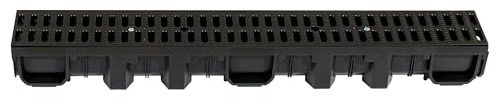 ScarMaxx - A15 Entwässerungsrinne Flach, Schmal - aus Kunststoff, mit Gitter, Befahrbar - 1 m lang, 13 cm breit - für Terasse, Garten - Bauhöhe 115mm - Stegrost Classic Schwarz