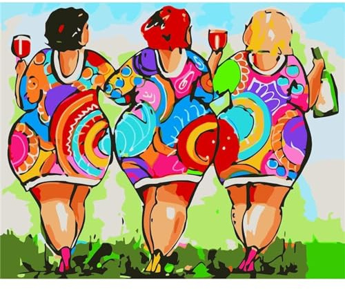 Bunte dicke Frauen Malen nach Zahlen für Erwachsene,DIY Handgemalt Ölgemälde-Set auf Leinwand mit Pinseln und Acrylpigment für Kinder Anfänger Kunst für Heimdekoration Geschenk mit Rahmen,50x65cm