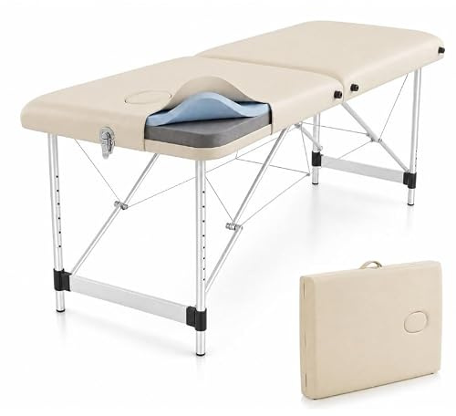 PLUS SANTE - Massagetisch, zusammenklappbar, professionell, Maya, 2 Ebenen, leicht und ergonomisch, mit Transporttasche, optimaler Komfort (Aluminium, Elfenbein)