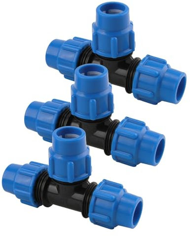 Raccordi a T in Compressione per Tubi MDPE 25mmx25mmx25mm - Raccordo Dellacqua Morsetto per tubo dell’aqua a forma di T PP PN16-Connettori per Tubi in Polietilene PE80, PE100 - Pacchetto da 3 Pezzi ﻿