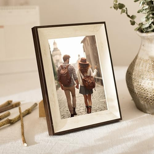 Whoiy Bilderrahmen 10x15 Braunweiß, Kleine Fotorahmen Glas Einfach Horizontal & Vertikal für Tischaufstellung, Familie Freund Hochzeit Geschenke