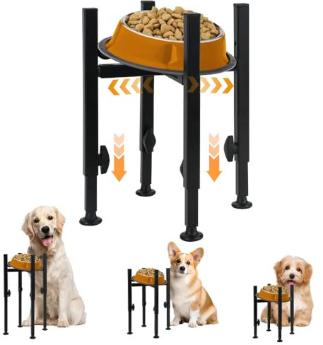 giteo bedding Elevated Raised Dog Bowl Stand with 3 Adjustable Height(10.5-12.3-14 in) Wide 6-10 in, Food Water Feeder Steel Pet Bowl Holder for Small Medium Large Dogs (Stand Only)
