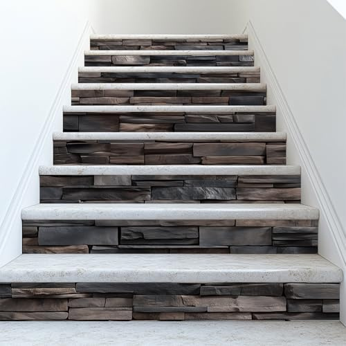 PLIGREAT 15 Streifen Vintage Ziegel Treppen Aufkleber, Schälen und Kleben Treppenaufkleber Shabby Brick Stil Wandbilder Dekor für Stufen 18x100cm selbstklebende Vinyl Treppen Steigleiter Aufkleber