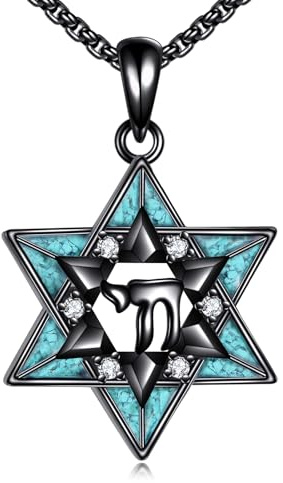 YAFEINI Halsband med davidsstjärna sterlingsilver hebreiskt hänge chai-halsband med judisk pollett judiskt smycke för kvinnor och män, Ingen ädelsten