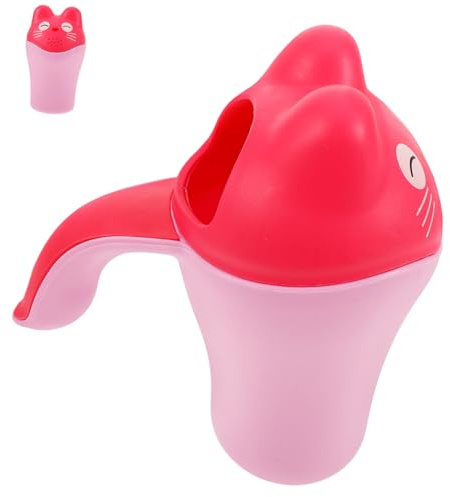 Taza Diseño Cartoon de Champú Rosa de Pp con Asa para Bebés | Taza de Baño Infantil para Lavar el Cabello, Fácil de Sujetar y Usar, Llenar Agua sin Abrir la Tapa