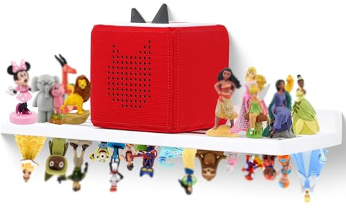 FURAOMEILI Für Tonies Figuren Regal Magnetisch,für Toniebox Aufbewahrung und Display Regal (für 36 Figuren),Wandregal für Hörspielzeug,Kompatible Ladestation für das Kinderzimmer,Eiche,Weiß