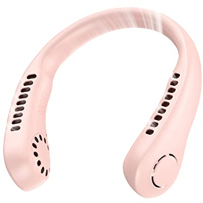 Neck Fan, Portable Neck Fans Rechargeable, 5 Speeds USB Personal Bladeless Fan 3000mAh Battery, Wearable Hands-Free Cooling Fan for Men & Women, Leafless Hanging Mini Fans for Outdoor Travel (Pink+)