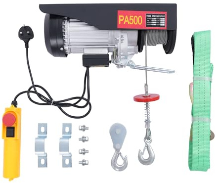 Electric Hoist with Wired Remote Control 500kg 1050W | Dual Cable Lifting 18m Steel Wire for Construction Warehouse Etc