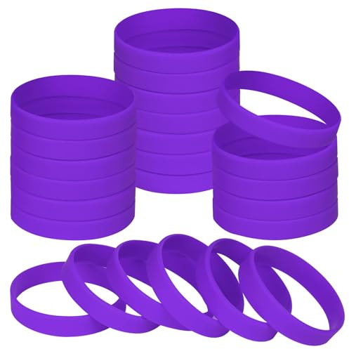 NAHRMY 7 inch Silicone Wristbands Blank Purple Rubber Bracelets for Adult Teen, 24 pcs Sports Party Silicone Elastic Wristband Bracelet bands for Events School Teacher Supplies