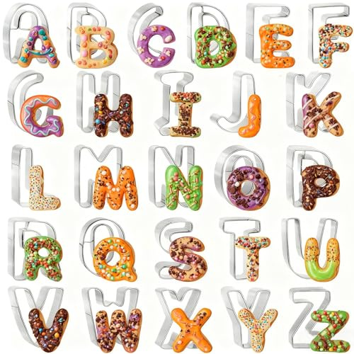3 Inch Alphabet Letter Cookie Cutter Set 26 Pcs Large DIY Stainless Steel Cookie Cutter Baking Molds Set,for Biscuits,Cookie,Fondant,Dough,Fruit，for Birthday wedding Halloween Christmas family Party