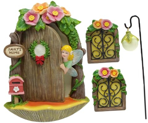 AKOOSY Adornos Colgantes De Resina Luminosa para Puerta y Ventana De Hadas, Decoración Jardín Exterior 4 Piezas, Tamaño Pequeño, Diseño Creativo Brillo Nocturno