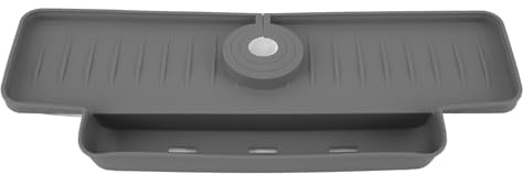 Hamwesh Silicone Faucet Handle Drip Catcher Tray, Foldable Kitchen Sink Splash Guard with Water Catching Mat for Easy Drainage and Splash Proof Protection, Easy to and Space Saving (Grey with Black