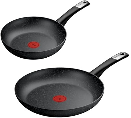 Tefal Explore Stone - Juego de 2 sartenes 24/28 cm, Mango fijo, Revestimiento Antiadherente, Apto inducción, Thermo-Signal