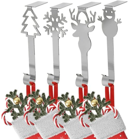 Kleiderbügel für Weihnachtsstrümpfe - 4 Stück 16,5 x 1,5 cm 220 g Haken für Kamin, Set aus Halterungen aus robustem Metall für festliche Dekorationen | Dekorative Haken für Zangen,