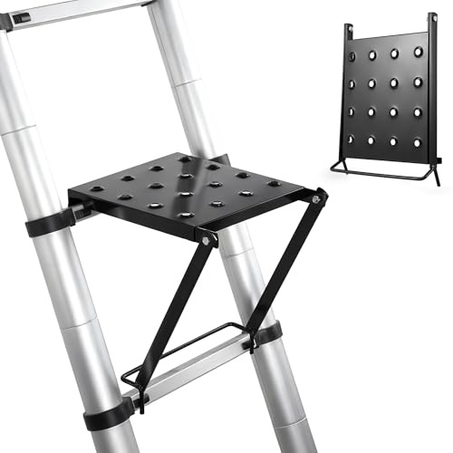 Ladder Platform Anti-Slip Ladder Work Platform Accessories for Stabilizer, Work Tray Attachment for Painters and Tools, Made of Premium Alloy Steel Holds 400 lbs (Black)