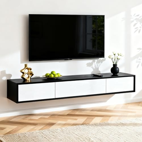 Askelierg TV Lowboard Hängend 160cm, TV Schrank Hängend mit 3 Stauraum, Fernsehschrank Holz, Grifflose Design, Viel Stauraum, Schwebender TV Cabinet für Wohnzimmer und Schlafzimmer