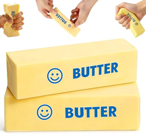 2 stycken smör squishy Toy, långsamt uppsugande smör pinne klämleksak av PU-material, anti-stress fidget-leksak för ångestlindring och dekompression för barn och vuxna, säker och giftfri (J)