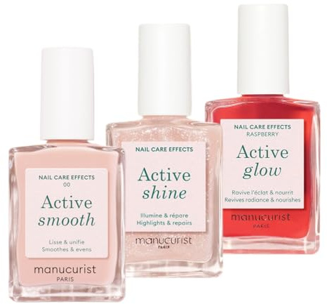 Manucurist Active Icons Trio Pintauñas Set | Esmaltes Uñas Active con Smooth 00, Shine y Glow Raspberry - Fortalecedores de Uñas, Abrillantadores y Tratamiento Uñas