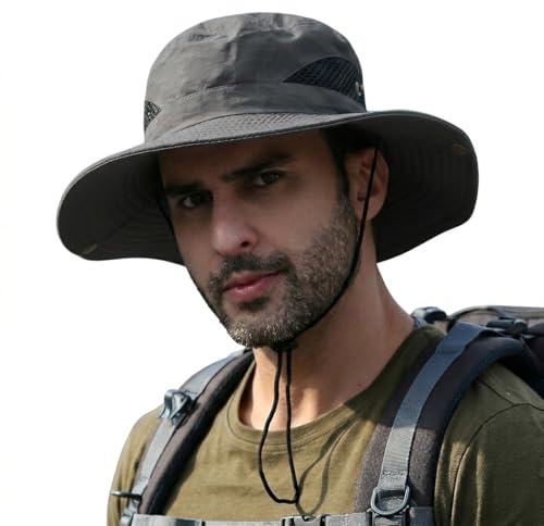 HAPEE Wide Brim Sun Hat for Men, UV Protection Packable Bucket Mesh Safari Boonie Hat, Great hat for Fishing Hiking Beach Garden