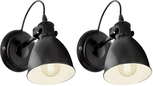 EGLO Wandlampe Priddy, 1 flammige Vintage Wandleuchte im Industrial Design, Retro Wandspot aus Stahl, Farbe: Schwarz, weiß, Fassung: E27 (Packung mit 2)