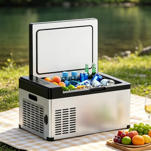 Bilkylskåp och frys 18,6 L, 12 V/24 V bärbar kompressor med LED-kontroll, ingen iskylare för SUV, lastbil, husbil och camping - temperaturintervall 25° C till -45° C