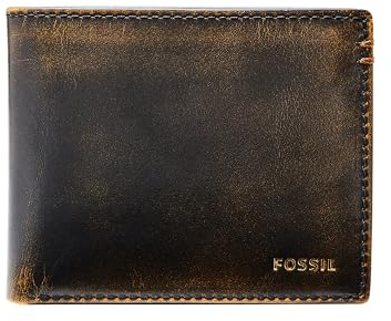 Fossil Men's Wallet, Wade Leather Bifold Wallet with Flip ID, Black