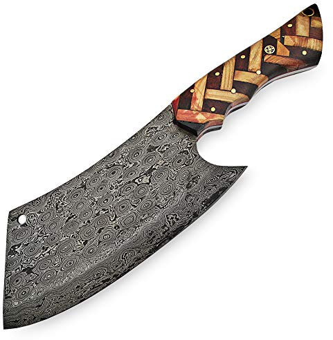 9838 Artesanal de Acero Damasco Cuchillo con vaina, Damasco Billette|Accesorios para Cuchillos|Cuchillo Queso|Cuchillo Cocina Cocinero |Cuchillo Camping|Cuchillo Caza|Cuchillo Colección