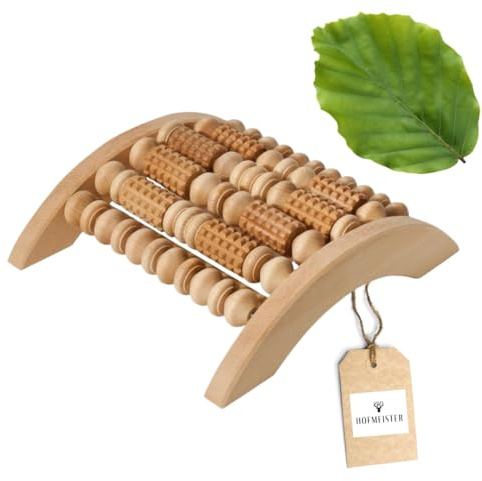 HOFMEISTER® Fußmassageroller Holz mit Massageperlen – Fußmassagegerät aus geölter Buche für beide Füße, 28 x 24,5 x 7,5 cm, Handarbeit (1 Stück)