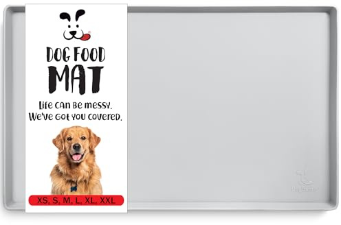 DogBuddy Hundefutterunterlage, wasserdichte Napfunterlage für Futter und Wasser, rutschfeste Silikon-Fressunterlage mit hohen Rändern für Hundenäpfe, Welpenzubehör (S: 48 x 30,5 cm, hellgrau (Mist)