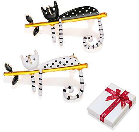 2 piezas broches mujer juego de gato con aguja, broche de boda en blanco negro alfileres suéter clips bufanda pequeña joyería moderna regalo para mujeres niñas ropa cárdigan vestidos accesorios vestir