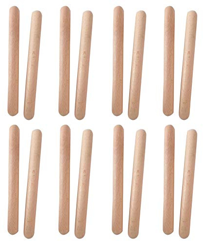 Tree2018 - Clave classiche in legno, strumento musicale a percussione, bacchette ritmiche in legno duro naturale lunghe 20 cm, migliori delle bacchette da batteria, per adulti e bambini, 8 coppie