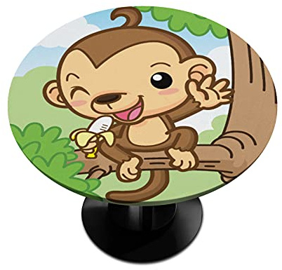 Mantel redondo ajustable lindo mono plátano redondo con borde elástico impermeable lavable para mesa de 36 a 42 pulgadas de diámetro