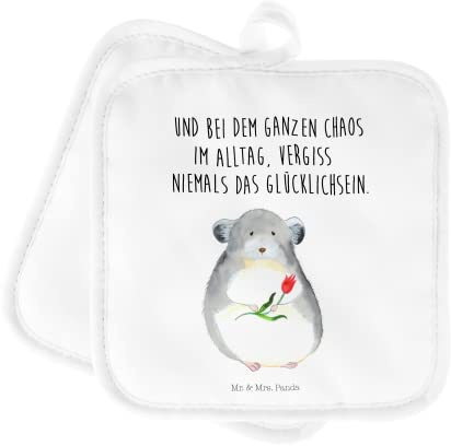 Mr. & Mrs. Panda Topfuntersetzer Chinchilla Blume - Geschenk, lustige Sprüche, Ofenhandschuh, Gute Laune, Topflappen, Ofenhandschuhe, Topflappen