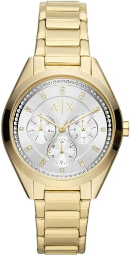 Armani Exchange Uhr für Damen, Quarzwerk, 38MM Gold Edelstahlgehäuse mit Edelstahlarmband, AX5657