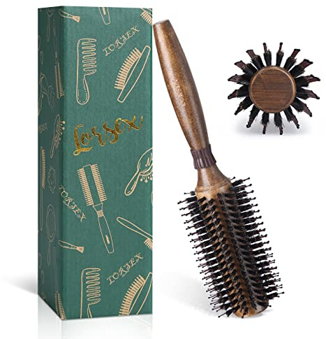 Round Brush for Blow Drying, LORSEX Boar Bristle Hair brush for Women Men, Round Hairbrush for Add Shine/Volume, Minimize Damage (2.4Inch)