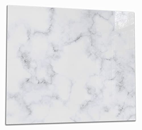Wallario Herdabdeckplatte/Spritzschutz aus Glas, 1-teilig, 60x52cm, für Ceran- und Induktionsherde, Weiße Marmor-Optik