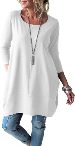 Fangetey Womens 3/4 Sleeve Tunic Tops Fall Dressy Casual Oversized Shirts