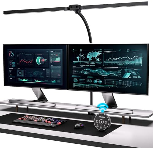 EYOCEAN Schreibtischlampe, Doppelkopf Schreibtischlampe Klemmbar, 24W 80cm Tageslichtlampe Schreibtisch mit Fernbedienung, Dimmbare Monitor Lampe, Büro Tischlampe, Augenschutz Bildschirmlampe