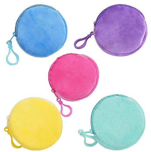 SURALIN Mini monedero para niños de 5 piezas, monedero redondo de felpa de color caramelo, monedero pequeño, monedero con cremallera