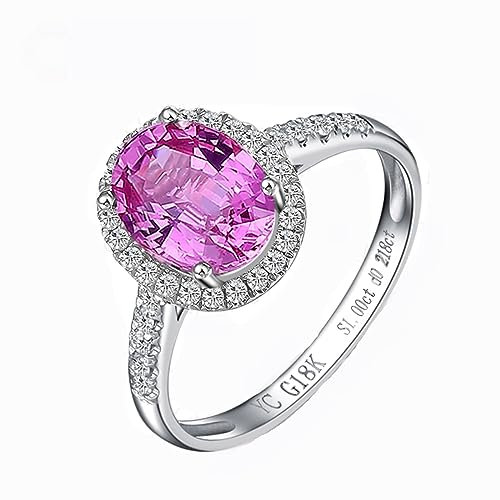 AMDXD Trauringe Rosa Saphir, Verlobungsring Hochzeitsring Gold Au750 18 Karat Klassiker Zart Ring Ovalschliff Rose, Diamantring, Gr.62 (19.7), Echtschmuck