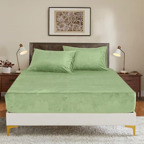 Luowei Drap-housse d'hiver, 90 x 200 cm, vert clair, en velours, extra chaud, pour lit à sommier tapissier, en flanelle éponge, à motif uni, 90 x 200 cm, pour matelas épais, épaisseur de 25-30 cm