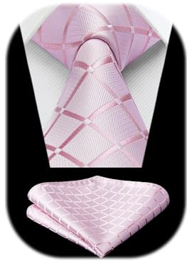 HISDERN Krawatten für Herren Check/Plaid/Tupfen Krawatte mit Einstecktuch Set Hochzeit Klassische Taschentuch Herren Formal Elegant Business