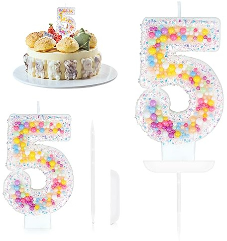 Geburtstagskerzen Zahlen 5,Makronen Geburtstag Nummer Kerzen,Pastell Perle Pailletten Zahlenkerzen Kuchenaufsatz für Geburtstag Mädchen Geburtstags Jubiläum,Kuchen Kerzen Kuchen Topper Dekorationen