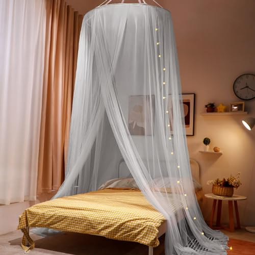 Koomuao Moskitonetz Doppelbett und Einzelbett - 85 * 280 * 1100cm Mückenschutz Babybett Kinderzimmer mit Klebehaken Schrauben Betthimmel Mückenschutz für Reise und Zuhause (Grau)