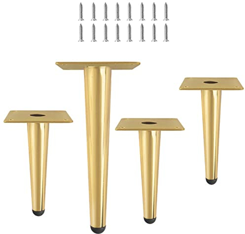 RWRAPS Schwarze Möbelbeine aus Metall, Moderne runde, gerade, konische Tischbeine, DIY-Küchenmöbelbeine, 15/25/35 cm Sofabeine, Schwarz mit Gold-25 cm/9,8 Zoll (Gold 12 cm/4,7 Zoll)