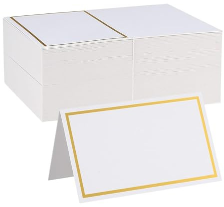 100 Stück Namenskarten mit Goldfolienrand, Tischkarten Blanko, Namenskarten Blanko, Beschriften Mit Goldfolie Rand, Karte für Tischdekoration, Hochzeiten, Party Dinner, Empfangs Dekorationen (Gold)