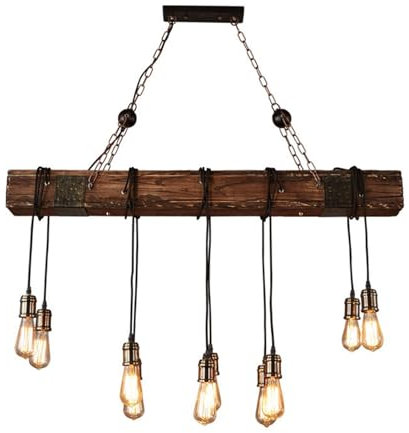 LUOYAOB Modern Pendelleuchte 10 Lichter Industrieller Kronleuchter aus Holz Vintage Rustikale Bauernhof Pendelleuchte Line Adjusted Ceiling Hanging Light Fixture for Billardtisch Küche Insel Bar Cafe